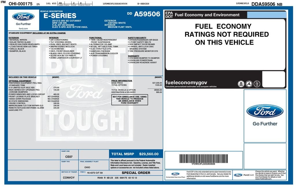 2013 Ford E-350SD CUTAWAY Cutaway